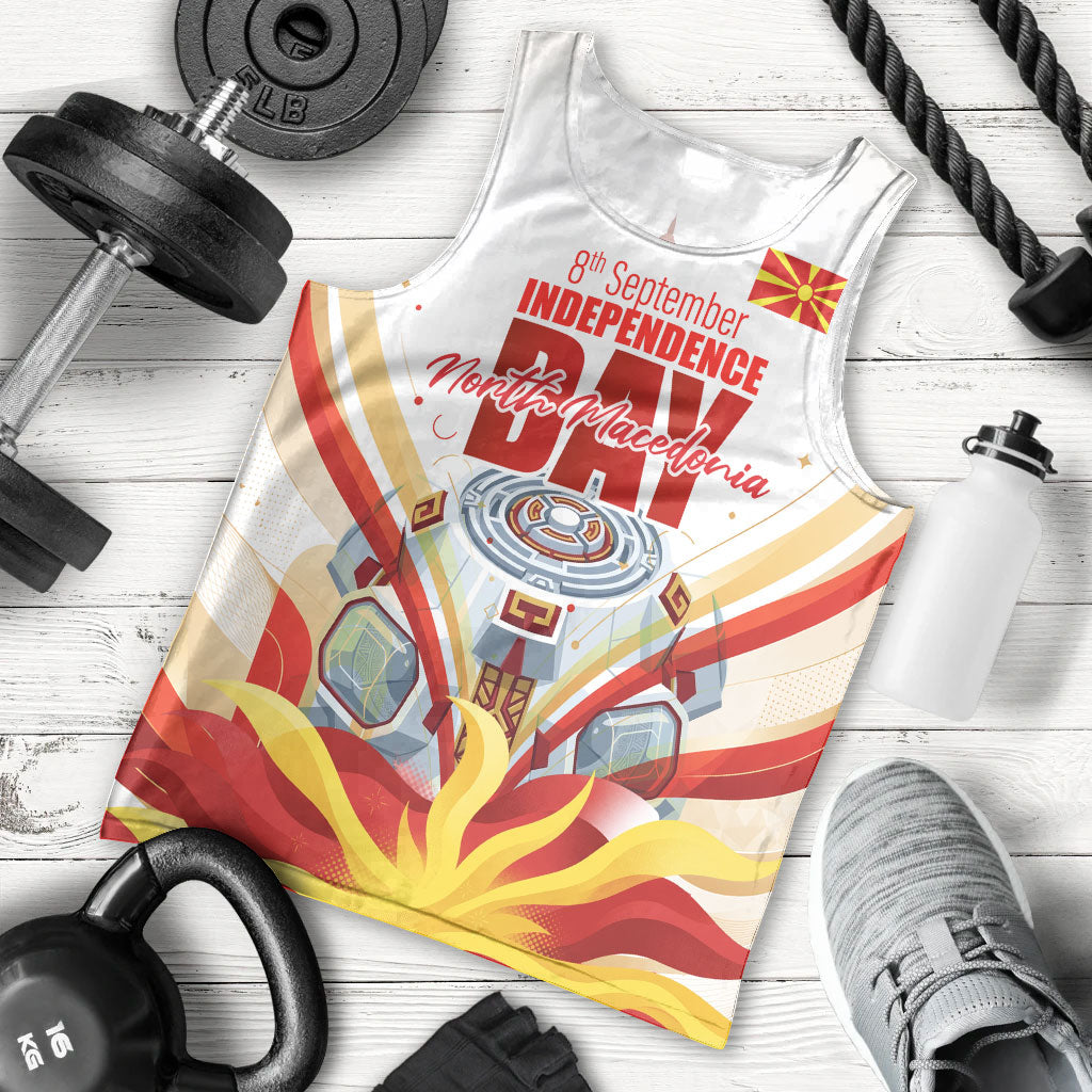 North Macedonia Independence Day Men Tank Top Ilinden Monument Raised Fist Jets Flag