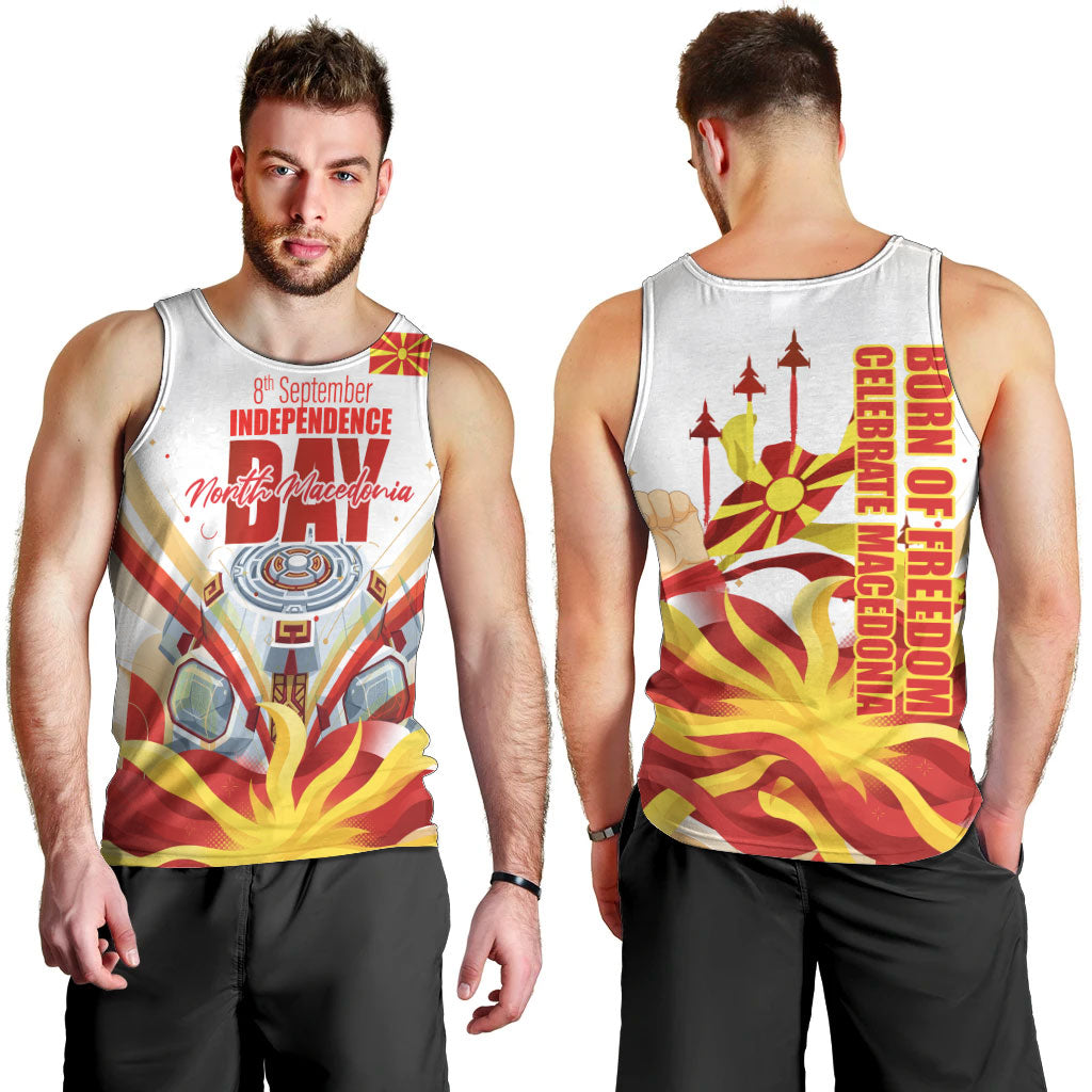 North Macedonia Independence Day Men Tank Top Ilinden Monument Raised Fist Jets Flag