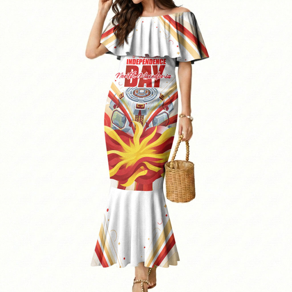 North Macedonia Independence Day Mermaid Dress Ilinden Monument Raised Fist Jets Flag