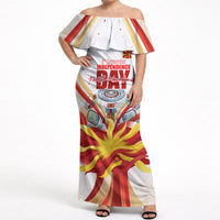 North Macedonia Independence Day Off Shoulder Maxi Dress Ilinden Monument Raised Fist Jets Flag