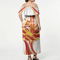 North Macedonia Independence Day Off Shoulder Maxi Dress Ilinden Monument Raised Fist Jets Flag