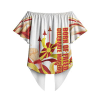 North Macedonia Independence Day Off Shoulder Wrap Waist Top Ilinden Monument Raised Fist Jets Flag