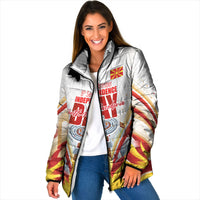 North Macedonia Independence Day Padded Jacket Ilinden Monument Raised Fist Jets Flag