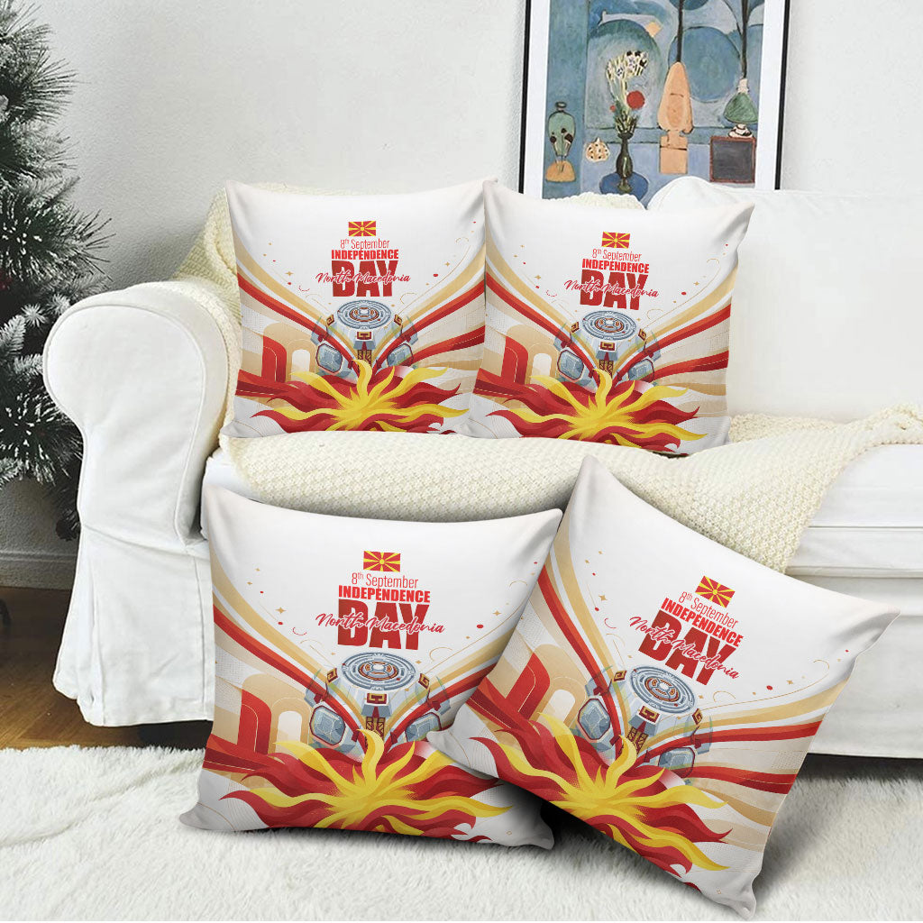 North Macedonia Independence Day Pillow Cover Ilinden Monument Raised Fist Jets Flag