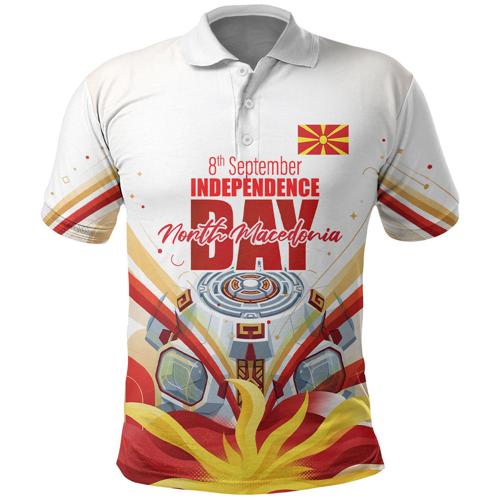 North Macedonia Independence Day Polo Shirt Ilinden Monument Raised Fist Jets Flag
