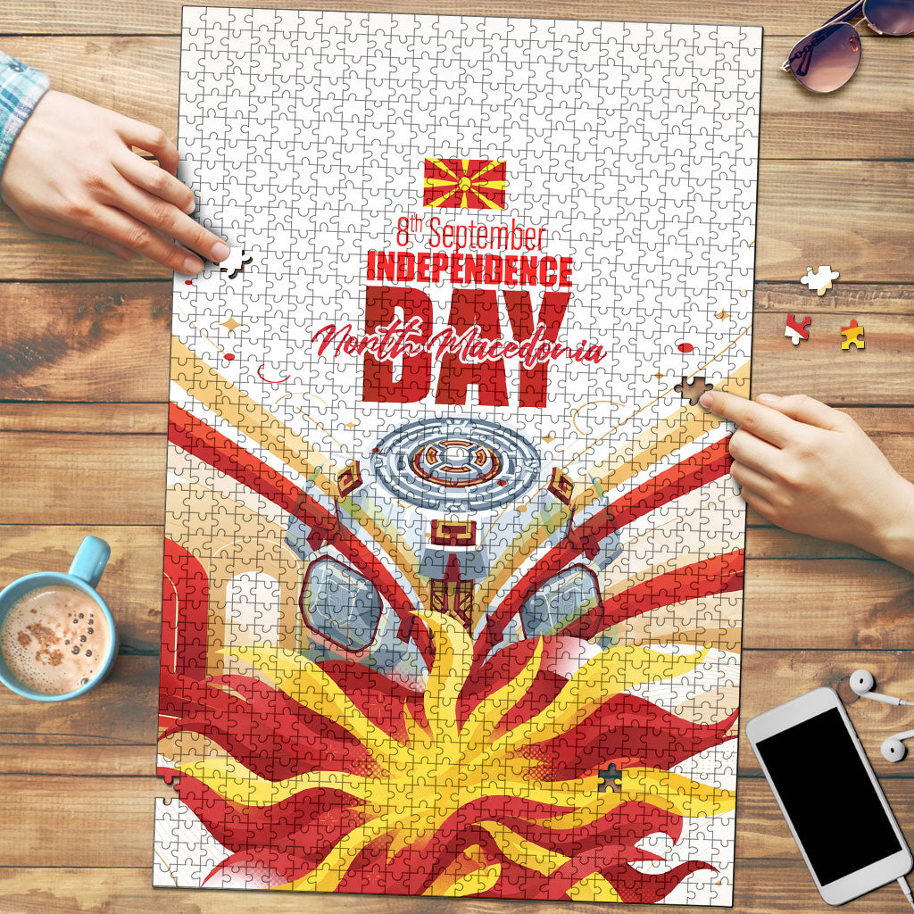 North Macedonia Independence Day Puzzle Ilinden Monument Raised Fist Jets Flag