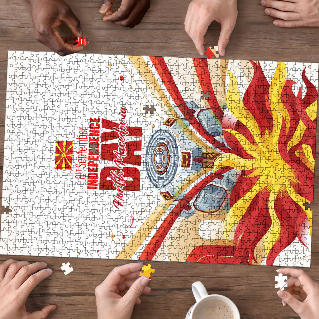 North Macedonia Independence Day Puzzle Ilinden Monument Raised Fist Jets Flag