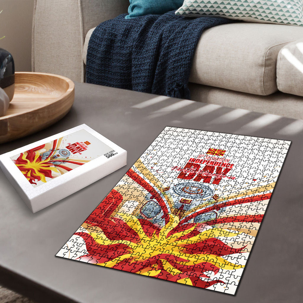 North Macedonia Independence Day Puzzle Ilinden Monument Raised Fist Jets Flag