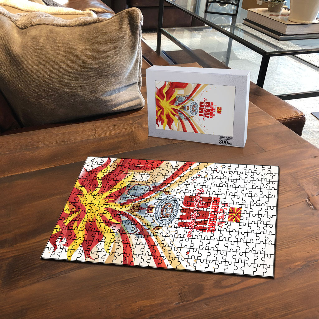 North Macedonia Independence Day Puzzle Ilinden Monument Raised Fist Jets Flag