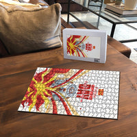 North Macedonia Independence Day Puzzle Ilinden Monument Raised Fist Jets Flag