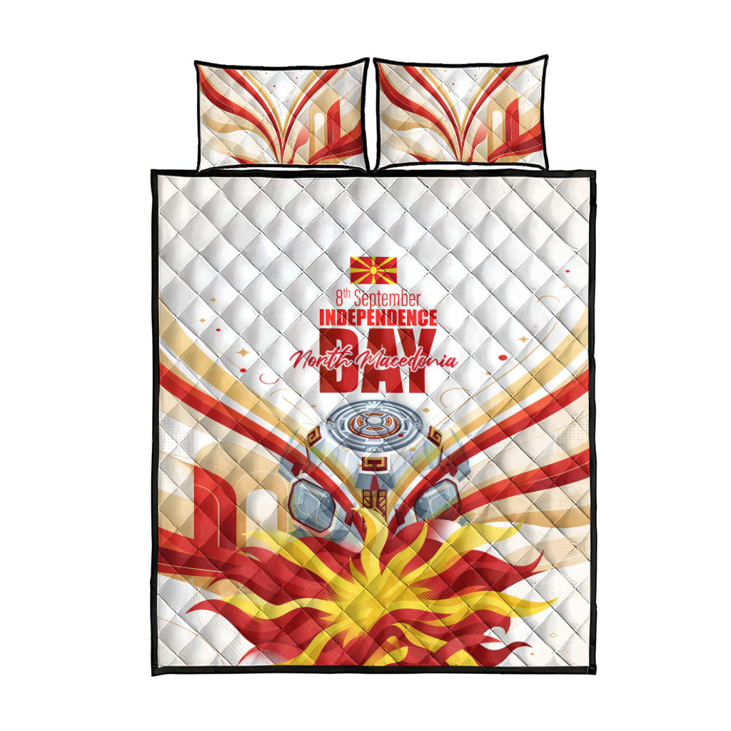 North Macedonia Independence Day Quilt Bed Set Ilinden Monument Raised Fist Jets Flag