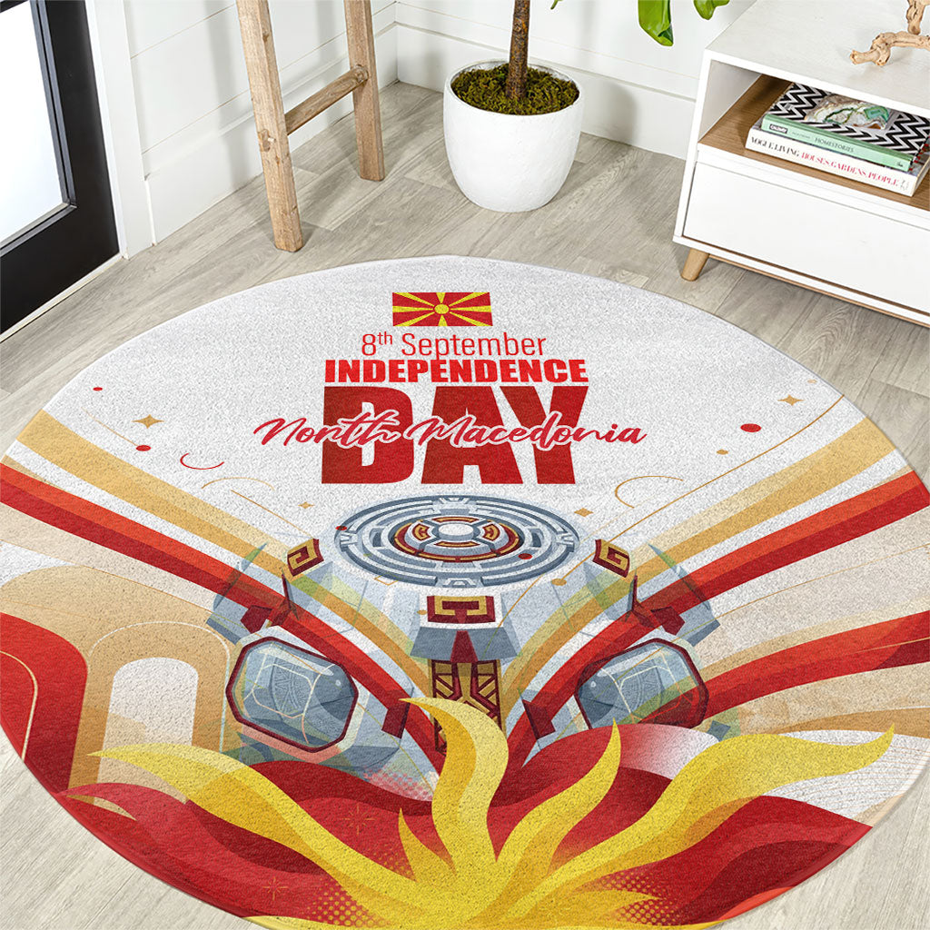 North Macedonia Independence Day Round Carpet Ilinden Monument Raised Fist Jets Flag
