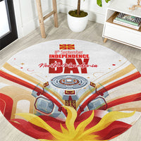 North Macedonia Independence Day Round Carpet Ilinden Monument Raised Fist Jets Flag
