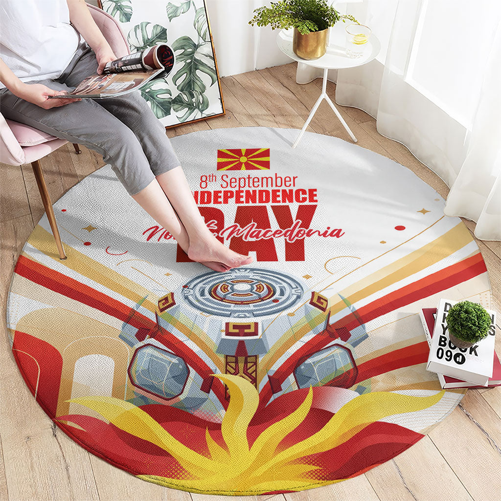 North Macedonia Independence Day Round Carpet Ilinden Monument Raised Fist Jets Flag
