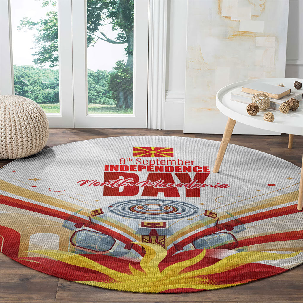 North Macedonia Independence Day Round Carpet Ilinden Monument Raised Fist Jets Flag