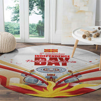 North Macedonia Independence Day Round Carpet Ilinden Monument Raised Fist Jets Flag