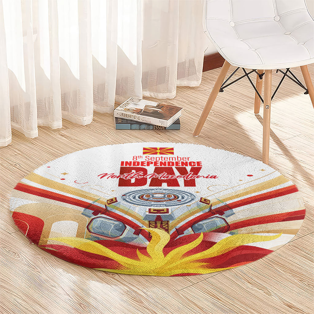 North Macedonia Independence Day Round Carpet Ilinden Monument Raised Fist Jets Flag