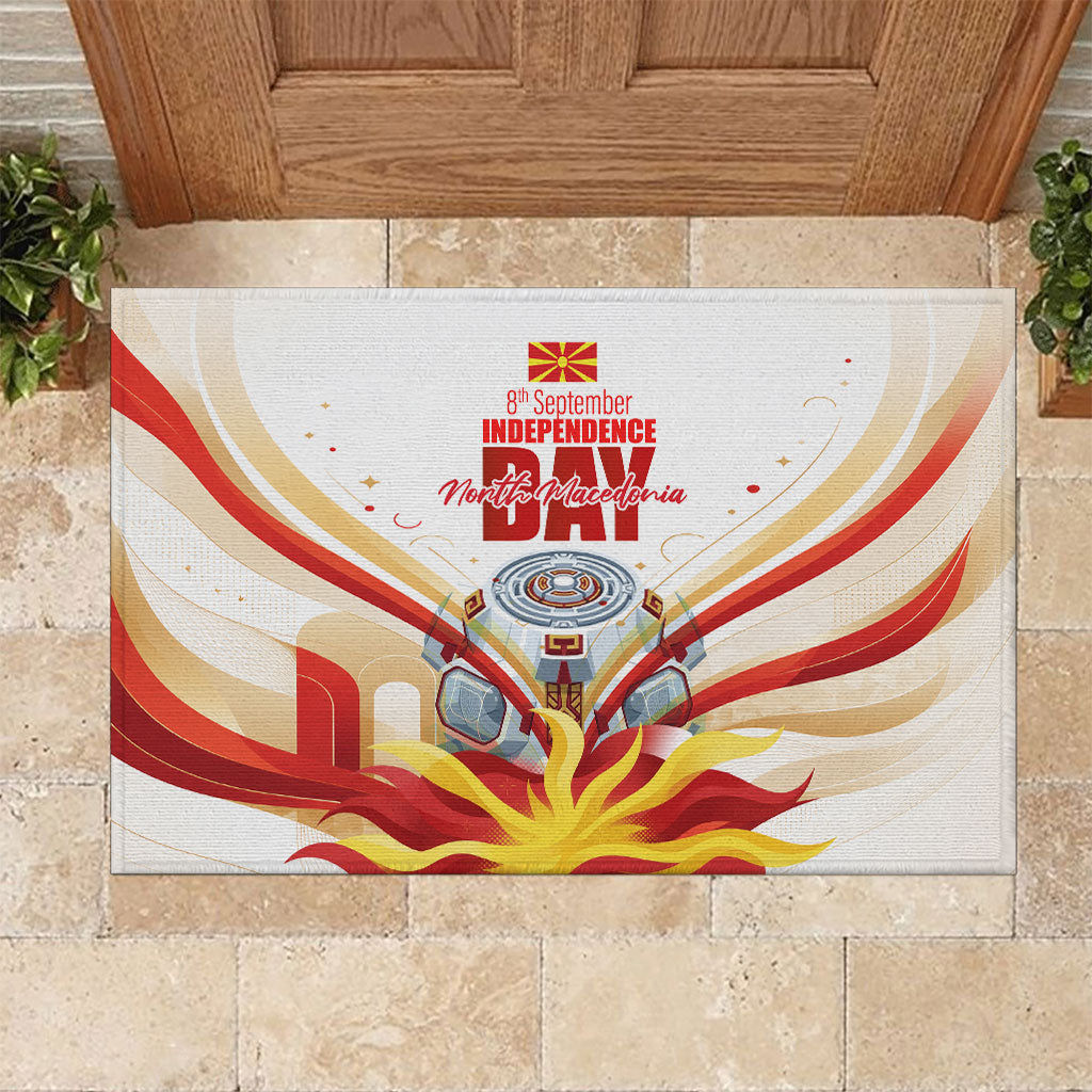 North Macedonia Independence Day Rubber Doormat Ilinden Monument Raised Fist Jets Flag