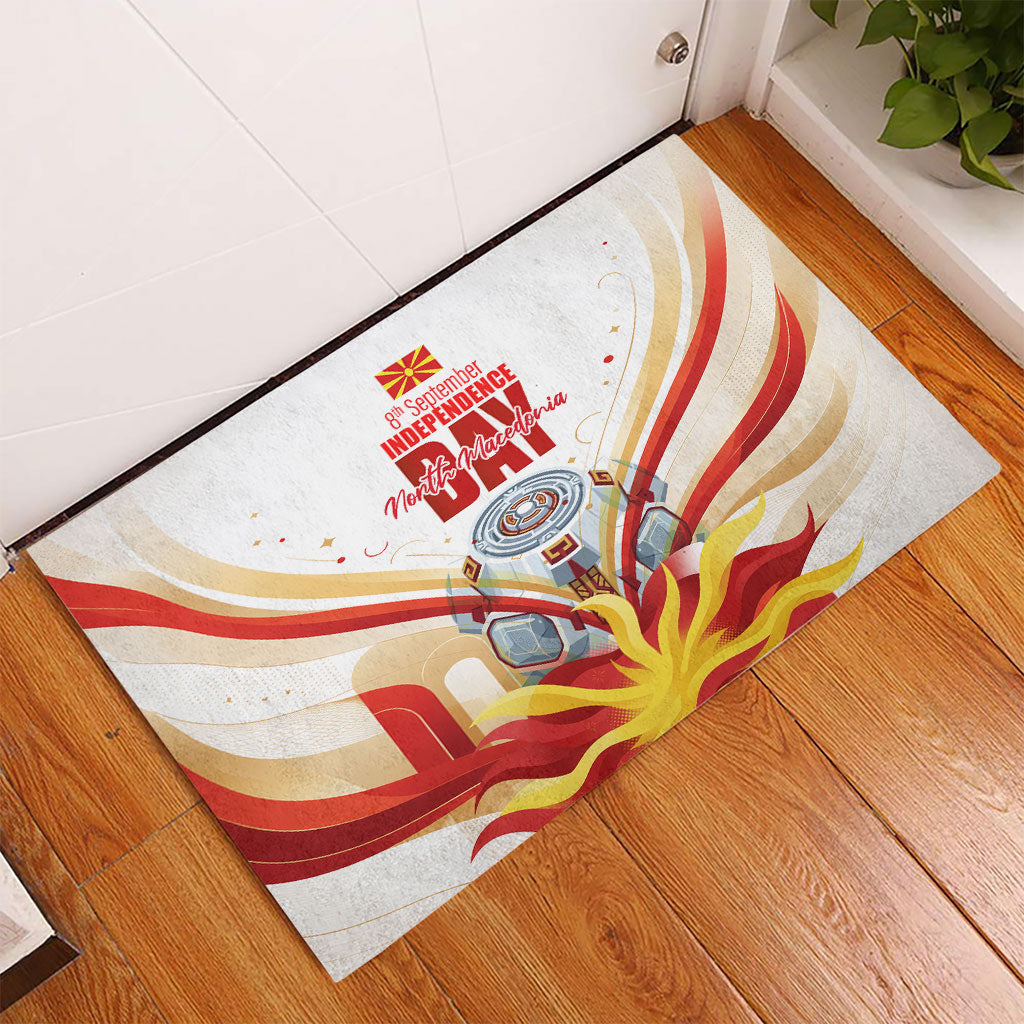 North Macedonia Independence Day Rubber Doormat Ilinden Monument Raised Fist Jets Flag