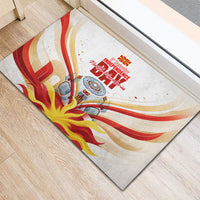 North Macedonia Independence Day Rubber Doormat Ilinden Monument Raised Fist Jets Flag