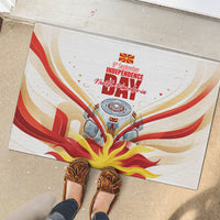 North Macedonia Independence Day Rubber Doormat Ilinden Monument Raised Fist Jets Flag