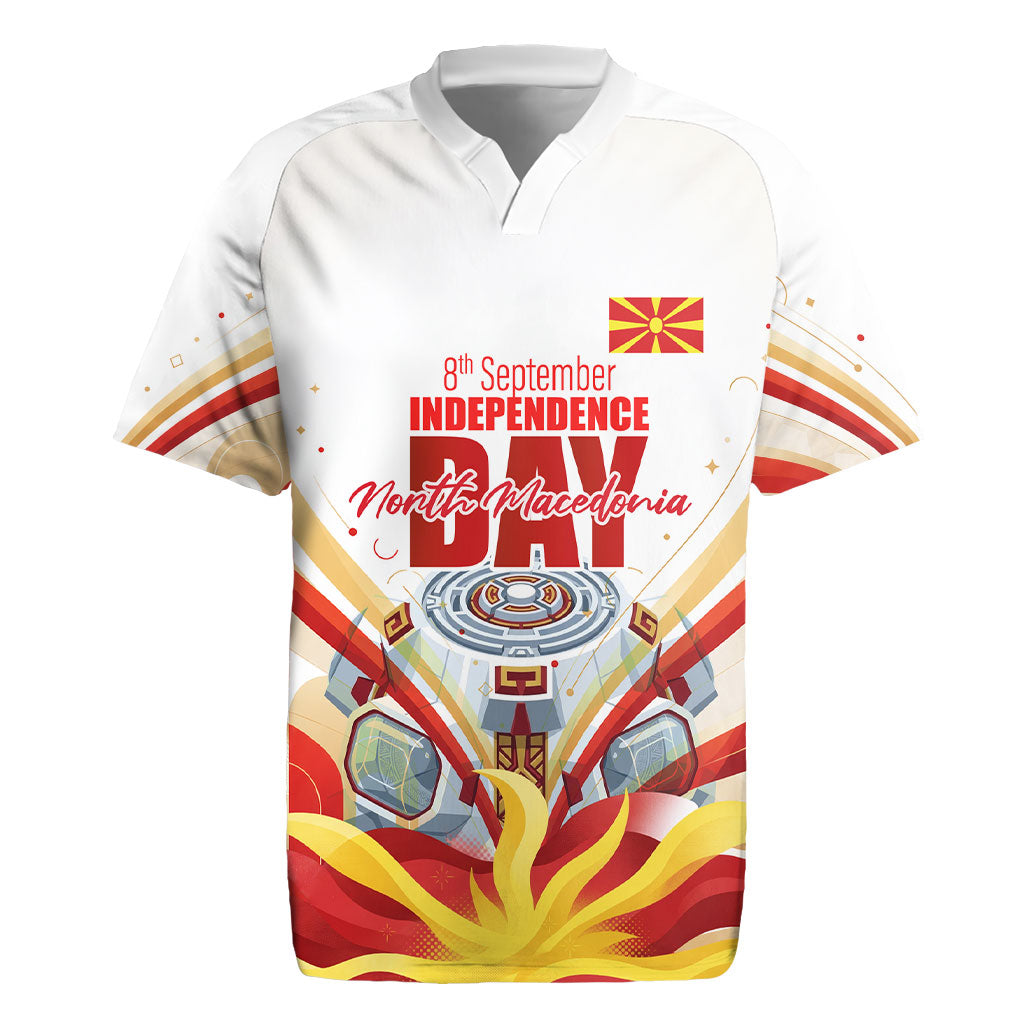 North Macedonia Independence Day Rugby Jersey Ilinden Monument Raised Fist Jets Flag