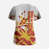 North Macedonia Independence Day Scrub Top Ilinden Monument Raised Fist Jets Flag