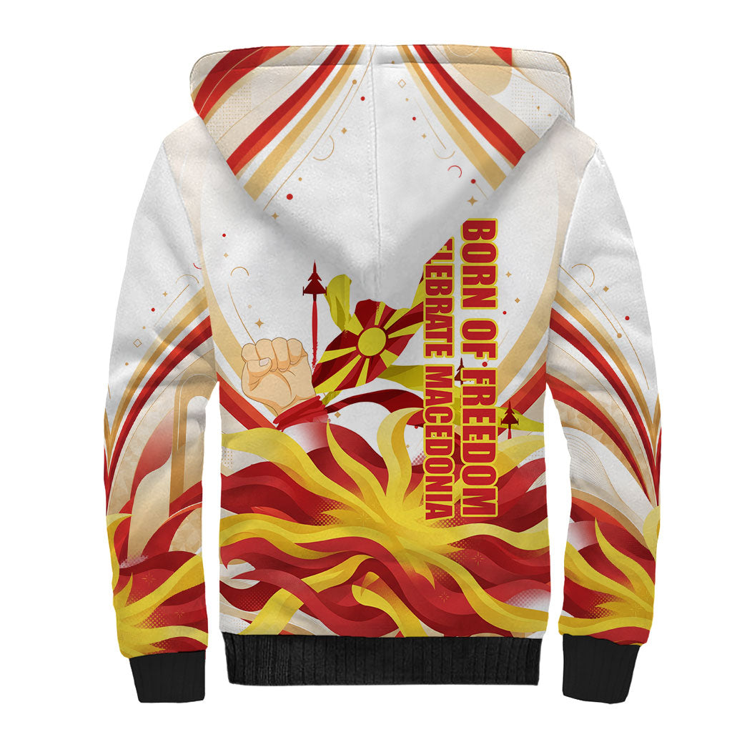 North Macedonia Independence Day Sherpa Hoodie Ilinden Monument Raised Fist Jets Flag