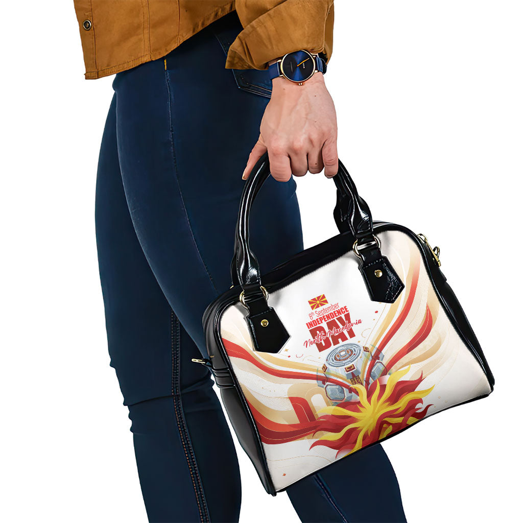 North Macedonia Independence Day Shoulder Handbag Ilinden Monument Raised Fist Jets Flag