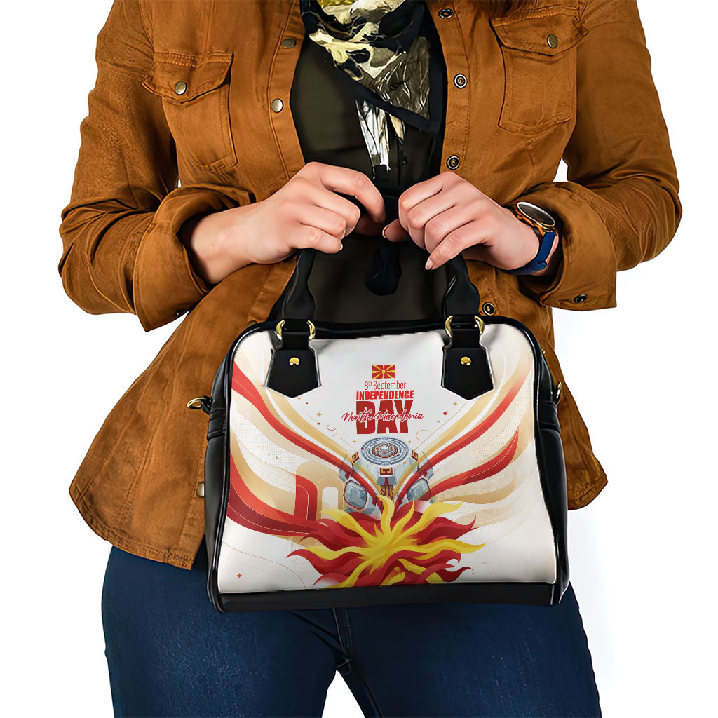 North Macedonia Independence Day Shoulder Handbag Ilinden Monument Raised Fist Jets Flag