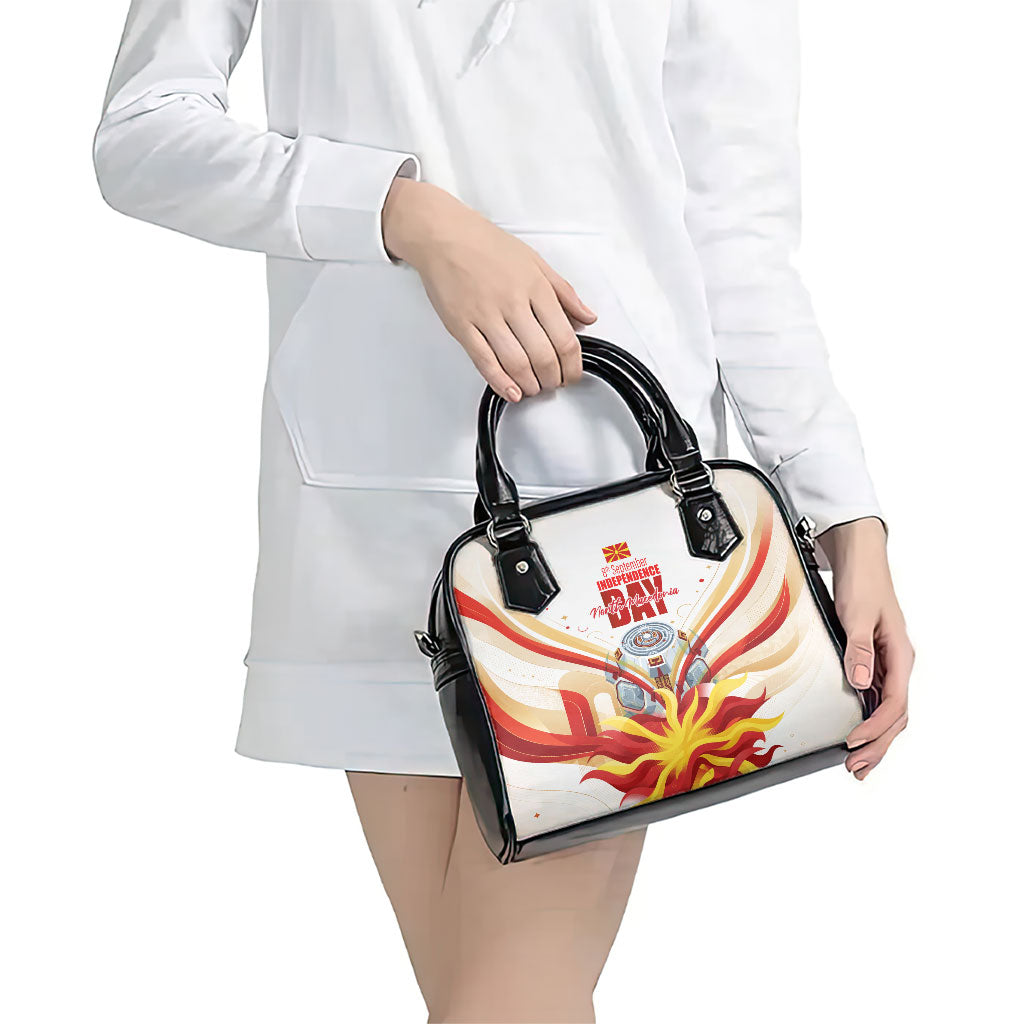 North Macedonia Independence Day Shoulder Handbag Ilinden Monument Raised Fist Jets Flag