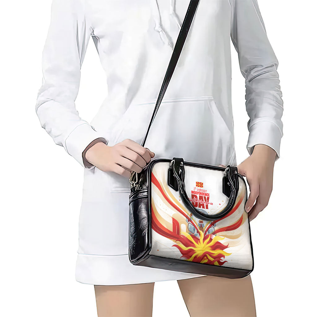 North Macedonia Independence Day Shoulder Handbag Ilinden Monument Raised Fist Jets Flag