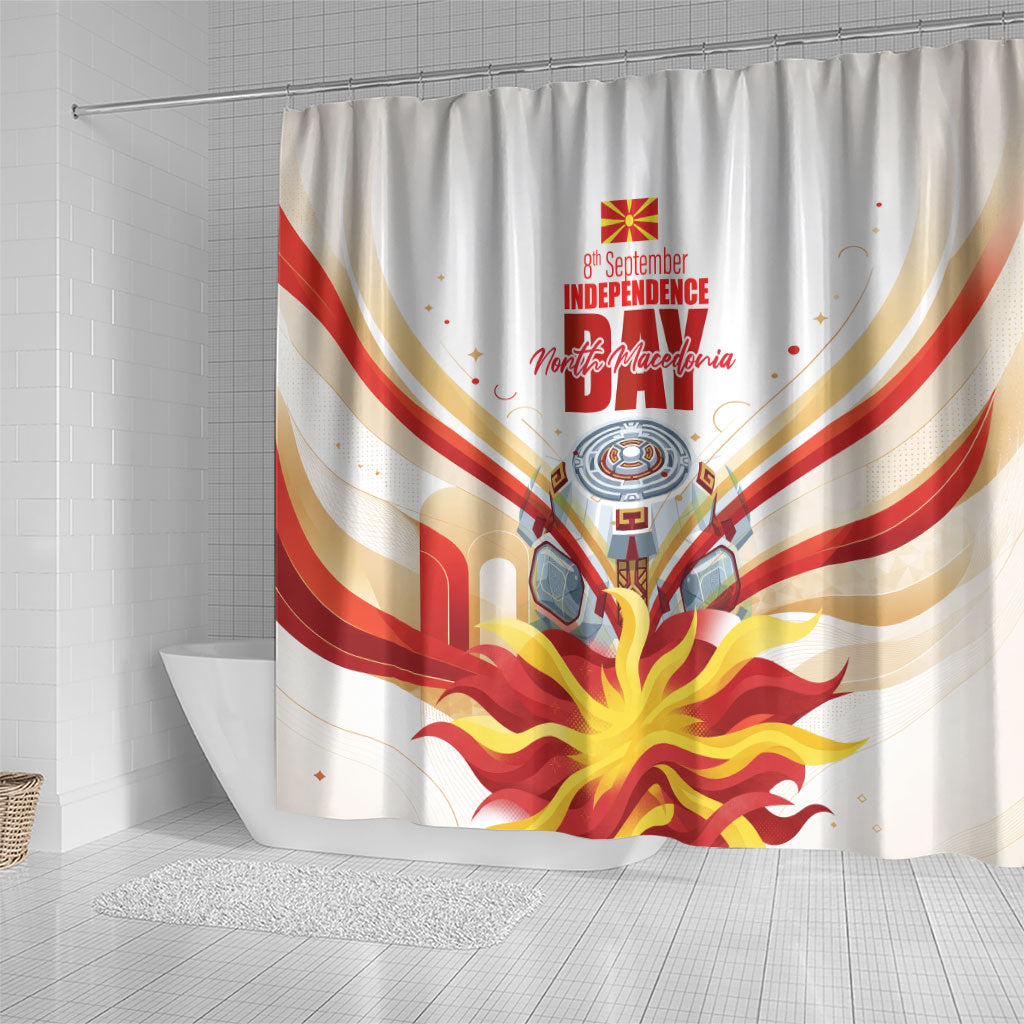 North Macedonia Independence Day Shower Curtain Ilinden Monument Raised Fist Jets Flag