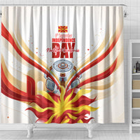 North Macedonia Independence Day Shower Curtain Ilinden Monument Raised Fist Jets Flag