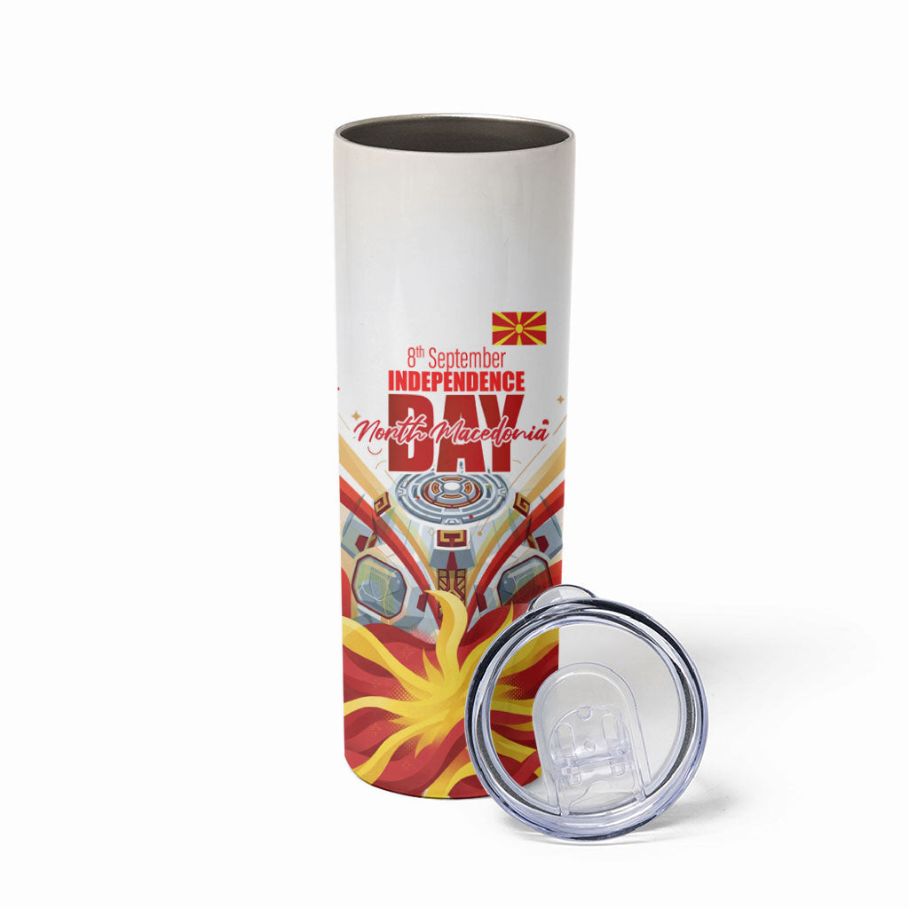 North Macedonia Independence Day Skinny Tumbler Ilinden Monument Raised Fist Jets Flag
