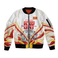 North Macedonia Independence Day Sleeve Zip Bomber Jacket Ilinden Monument Raised Fist Jets Flag