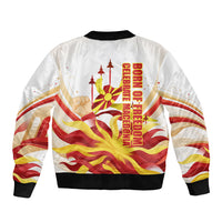 North Macedonia Independence Day Sleeve Zip Bomber Jacket Ilinden Monument Raised Fist Jets Flag