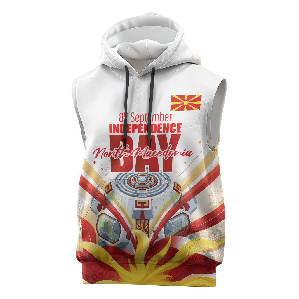 North Macedonia Independence Day Sleeveless Hoodie Ilinden Monument Raised Fist Jets Flag