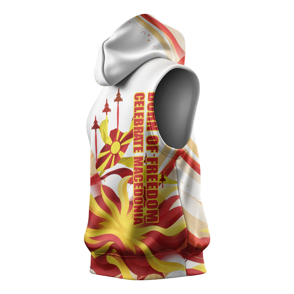 North Macedonia Independence Day Sleeveless Hoodie Ilinden Monument Raised Fist Jets Flag