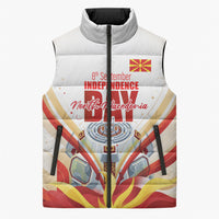 North Macedonia Independence Day Sleeveless Puffer Jacket Ilinden Monument Raised Fist Jets Flag