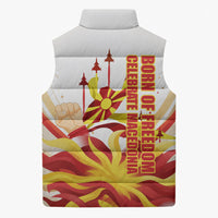 North Macedonia Independence Day Sleeveless Puffer Jacket Ilinden Monument Raised Fist Jets Flag