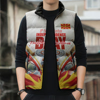 North Macedonia Independence Day Sleeveless Puffer Jacket Ilinden Monument Raised Fist Jets Flag