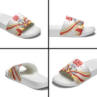 North Macedonia Independence Day Slide Sandals Ilinden Monument Raised Fist Jets Flag