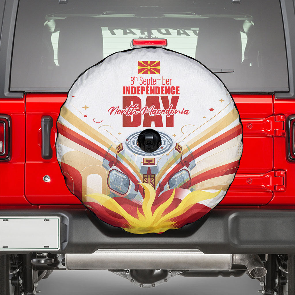 North Macedonia Independence Day Spare Tire Cover Ilinden Monument Raised Fist Jets Flag