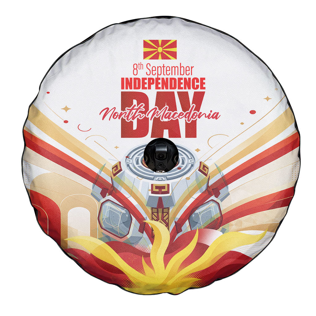 North Macedonia Independence Day Spare Tire Cover Ilinden Monument Raised Fist Jets Flag