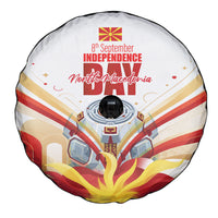 North Macedonia Independence Day Spare Tire Cover Ilinden Monument Raised Fist Jets Flag