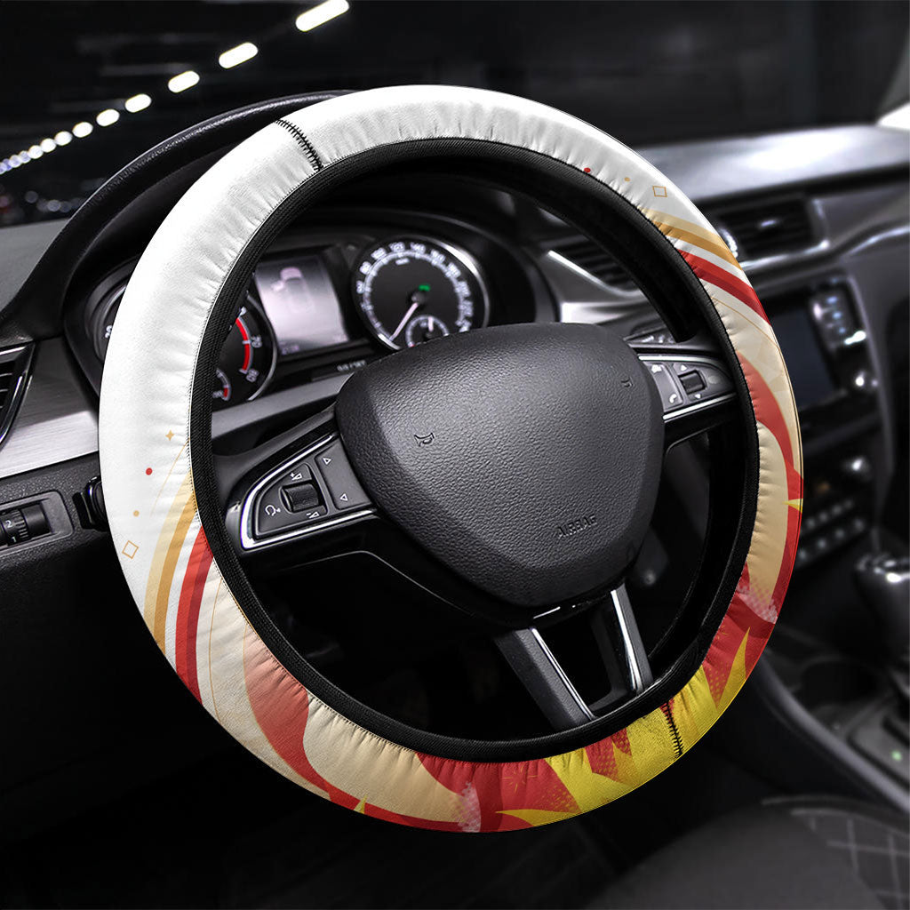 North Macedonia Independence Day Steering Wheel Cover Ilinden Monument Raised Fist Jets Flag