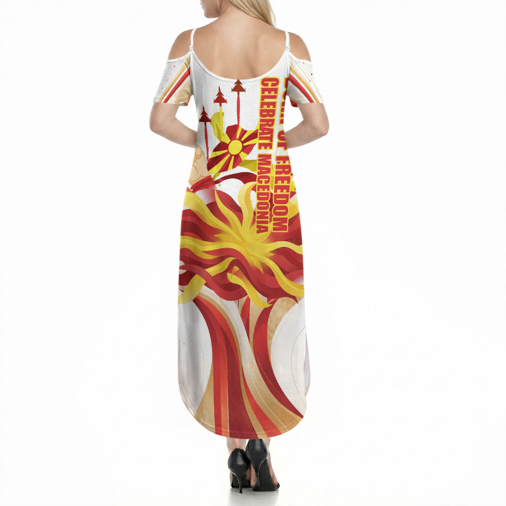 North Macedonia Independence Day Summer Maxi Dress Ilinden Monument Raised Fist Jets Flag