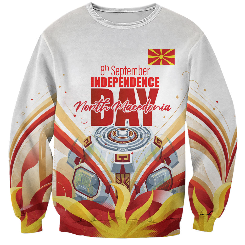 North Macedonia Independence Day Sweatshirt Ilinden Monument Raised Fist Jets Flag