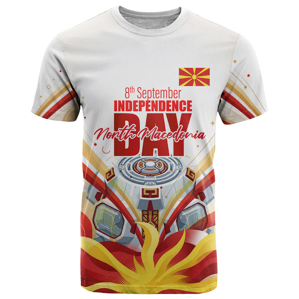 North Macedonia Independence Day T Shirt Ilinden Monument Raised Fist Jets Flag